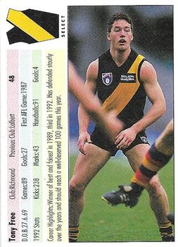 1993 Select AFL #48 Tony Free Back